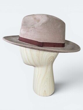 NWT Journey Wide Brim Fedora Hat Tan Cream felt Ribbon Accent Size M